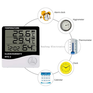 Reloj HTC-2 Digital para interiores y exteriores, termómetro, higrómetro, temperatura meteorológica, registro máximo y mínimo