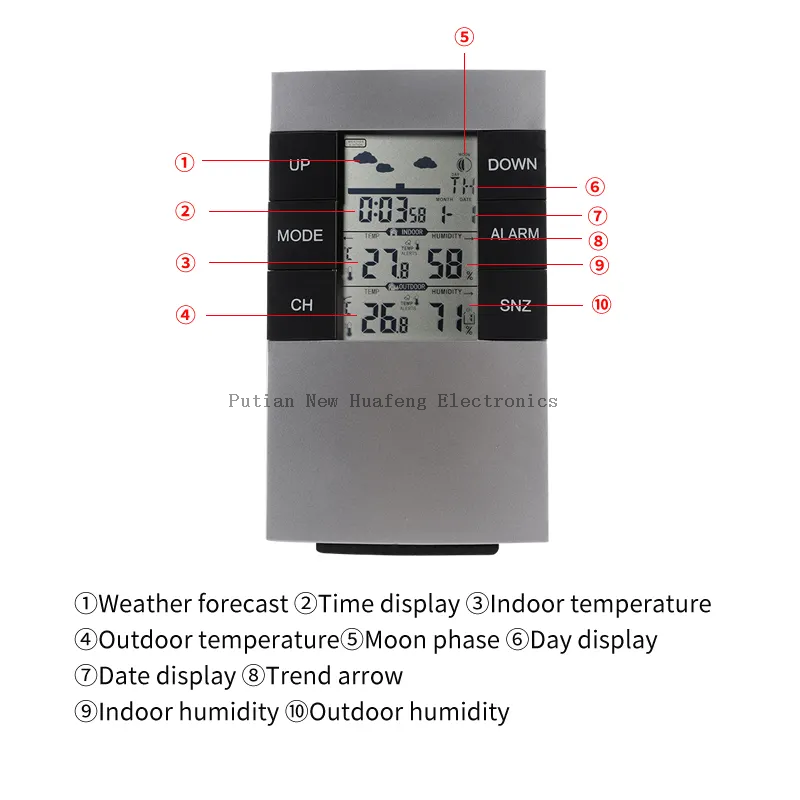 Reloj de estación meteorológica inalámbrico para interiores y exteriores, reloj Digital con temperatura y humedad, relojes de escritorio y mesa