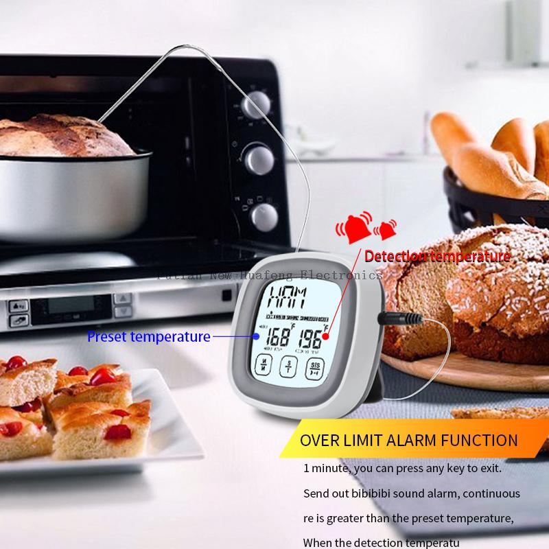 Termómetro de cocina inalámbrico con pantalla táctil, temporizador, parrilla de leche en polvo y Monitor de temperatura de cocción de alimentos, temperatura inteligente