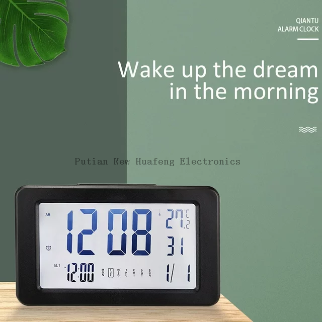 Reloj despertador Digital con luz nocturna inteligente, electrónica de regreso a la escuela, con temperatura interior, pequeño reloj de escritorio