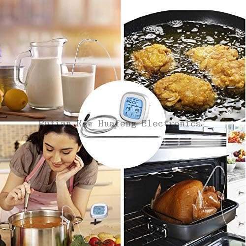 Termómetro digital para alimentos con pantalla táctil, termómetro para carne de lectura instantánea para horno de alta sensibilidad ShowTop con alerta de temporizador Sonda larga para alimentos para cocinar, barbacoa, hornear
