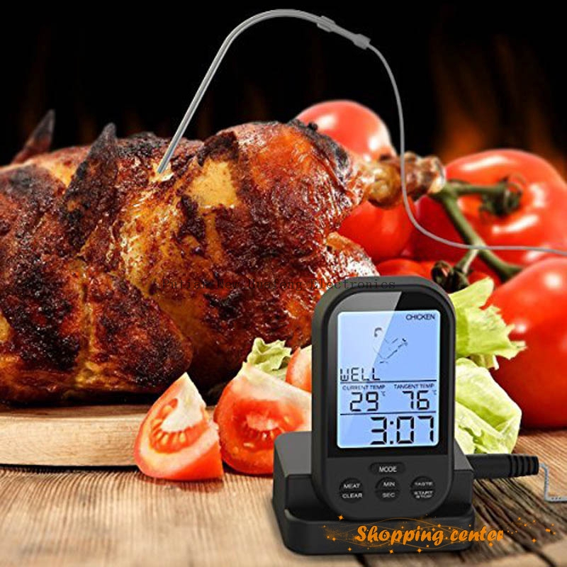 Termómetro digital para carne, termómetro remoto inalámbrico para alimentos, temporizador de carne y pescado para ahumador impermeable