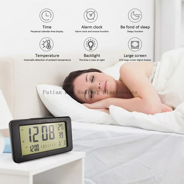 Reloj despertador Digital con luz nocturna inteligente, electrónica de regreso a la escuela, con temperatura interior, pequeño reloj de escritorio