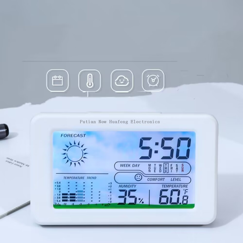 Reloj de mesa digital LCD para oficina y hogar, oficina, dormitorio, mesita de noche, temperatura y humedad