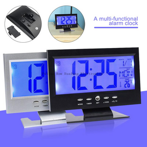 Reloj digital LCD Reloj despertador con calendario perpetuo activado por voz con visualización de hora/fecha/semana/temperatura