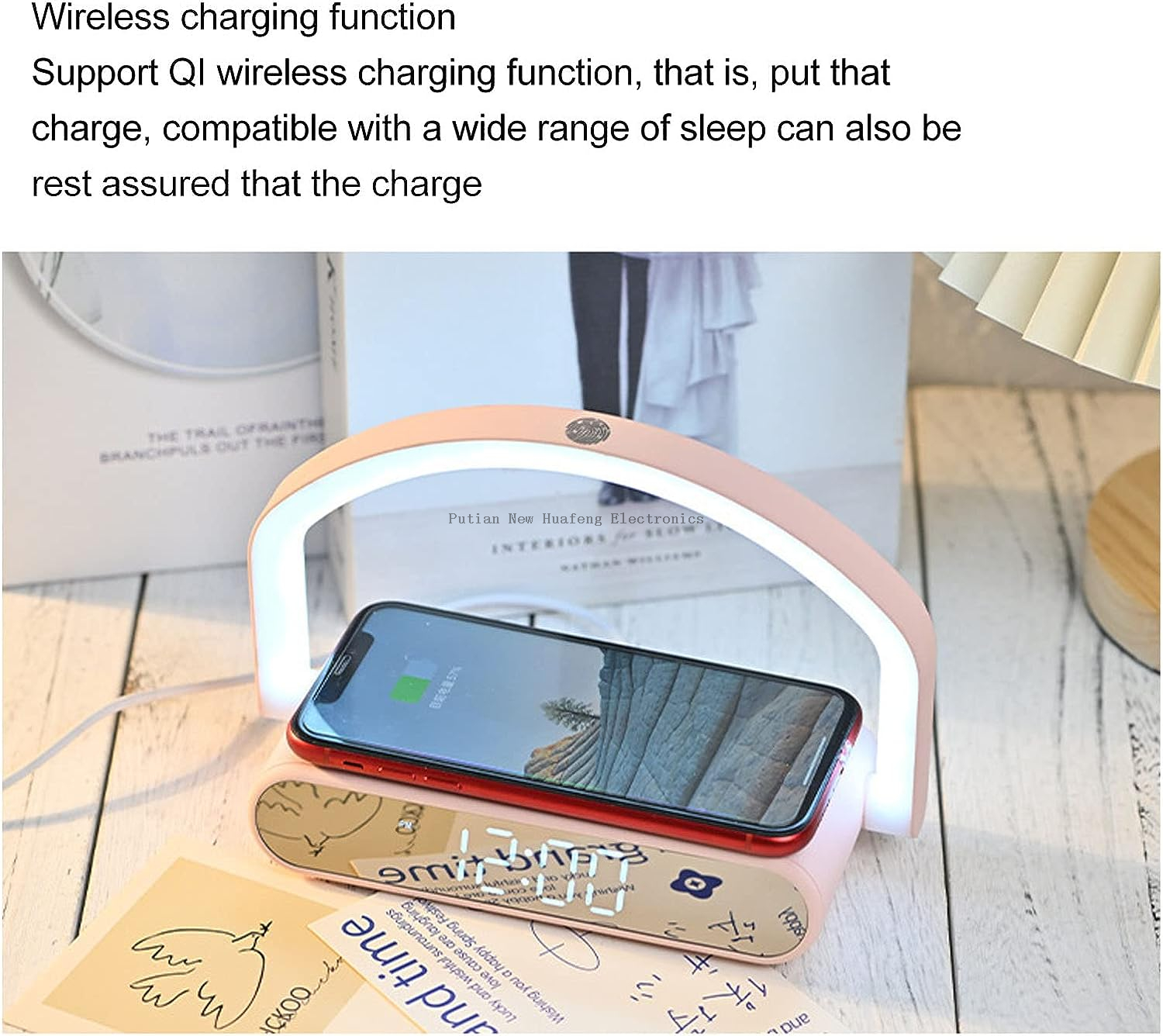Reloj de escritorio electrónico, despertador casero multifuncional con carga inalámbrica 