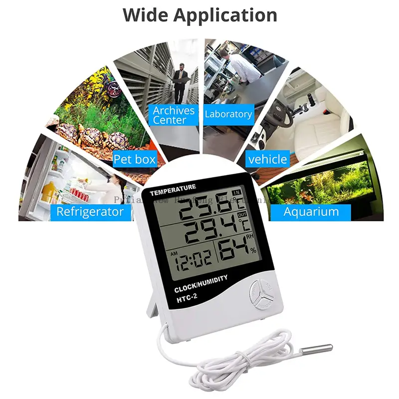 Reloj HTC-2 Digital para interiores y exteriores, termómetro, higrómetro, temperatura meteorológica, registro máximo y mínimo
