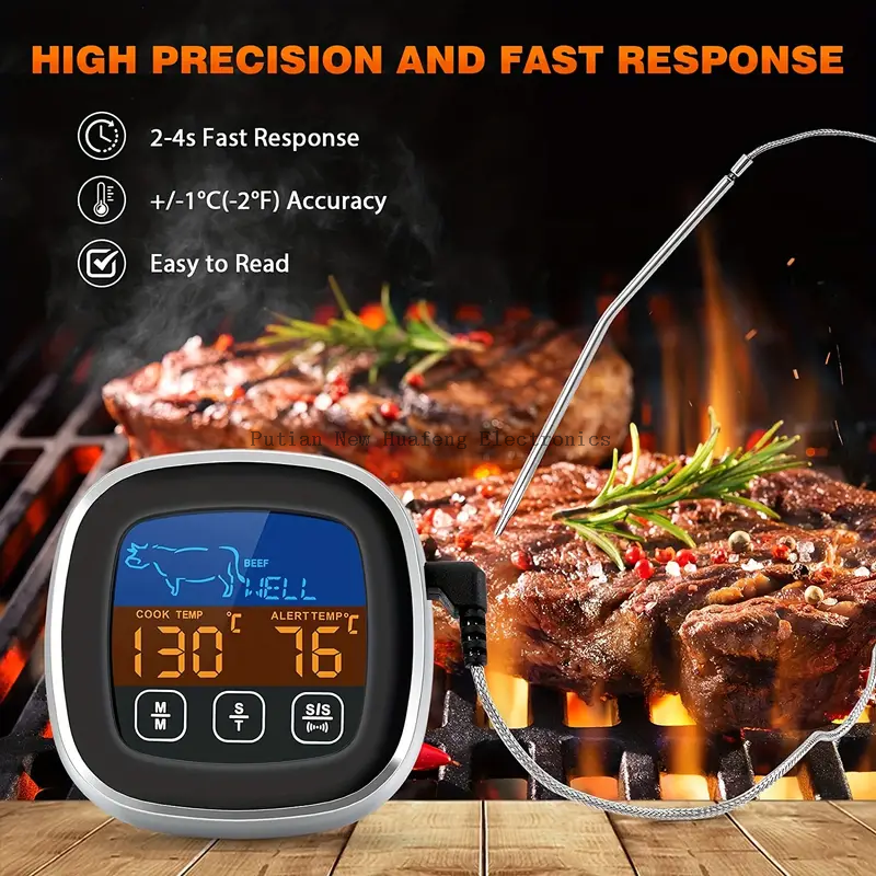 Termómetro digital para carne con pantalla táctil LCD grande, con sonda larga, temporizador de cocina, retroiluminación de lectura instantánea para ahumador, cocina, horno de barbacoa, termómetro para parrilla, termómetro para cocinar alimentos y carne