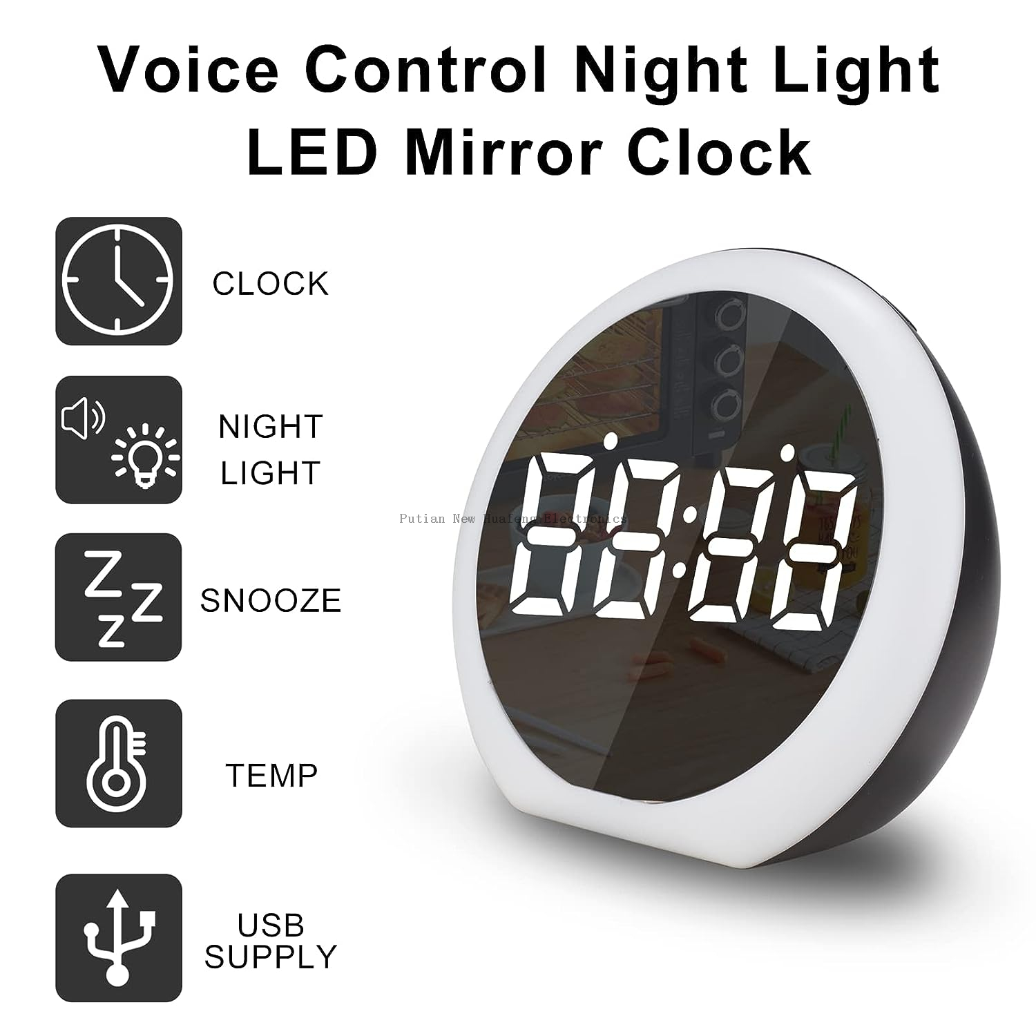 Decoración del hogar Espejo electrónico digital Decoración Despertadores Mesa Mesa Luz de noche Reloj LED con tres grupos de función de alarma