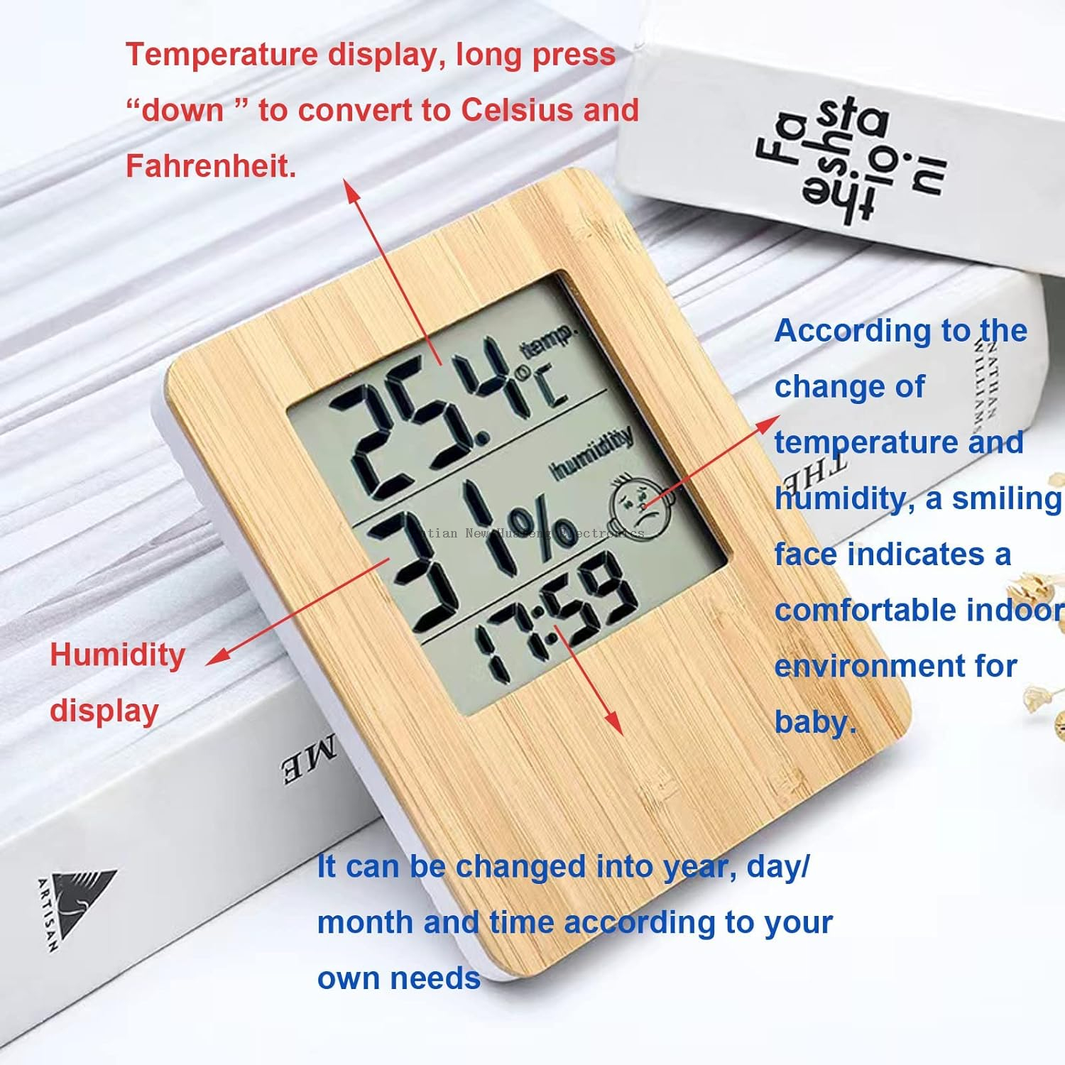 Termómetro higrómetro digital para interiores, termómetro de bambú y medidor de humedad con monitor de temperatura y humedad, para el hogar, dormitorio, habitación de bebé, oficina, invernadero, bodega