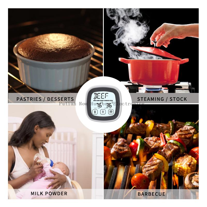 Termómetro de cocina inalámbrico con pantalla táctil, temporizador, parrilla de leche en polvo y Monitor de temperatura de cocción de alimentos, temperatura inteligente
