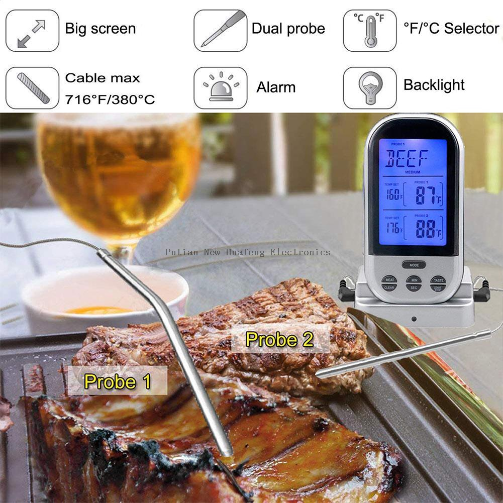 Barbacoa inalámbrica del termómetro de la carne de la comida de la parrilla de las sondas duales de Digitaces con las sondas del horno para la carne de res