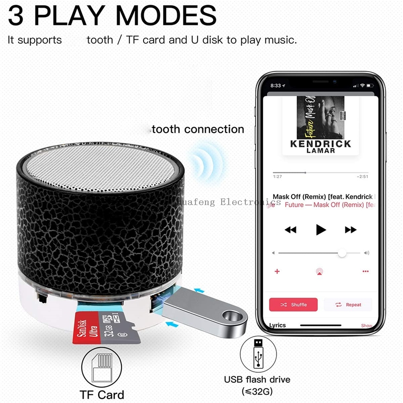Promoción Radio FM portátil Luz LED S08U Mini altavoz inalámbrico Bluetooth compatible con MP3 AUX y tarjeta TF