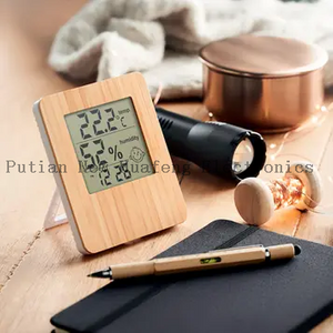 Reloj de mesa de escritorio de madera LCD de bambú multifunción temperatura humedad para decoración del hogar de oficina reloj despertador Digital
