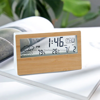 Reloj clásico multifunción vendedor caliente de la estación meteorológica 2023 reloj de mesa de bambú de la alarma del tiempo de la exhibición del LCD