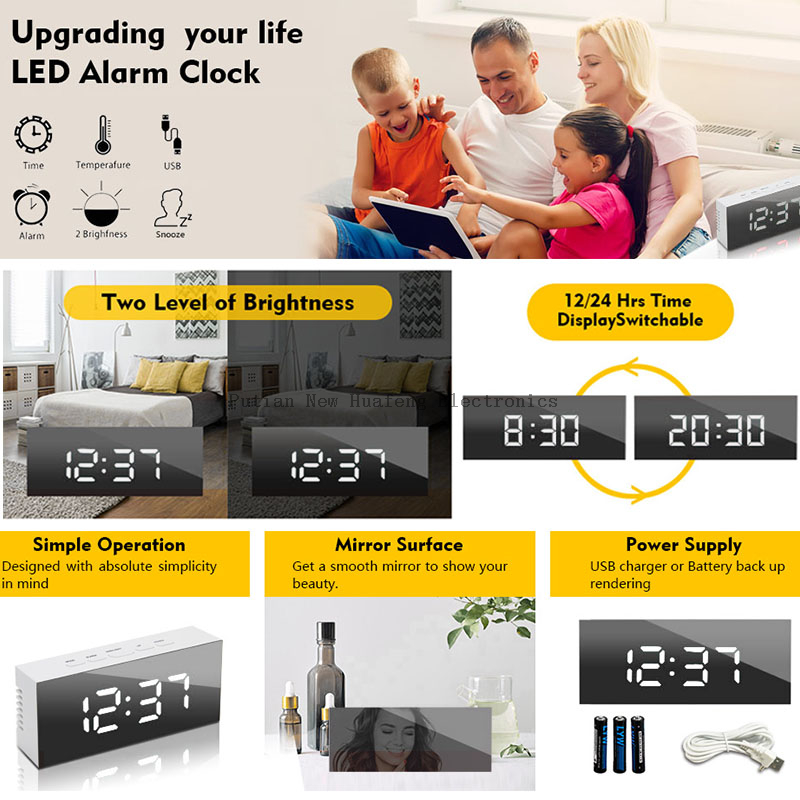 Reloj despertador espejo LED Digital despertador de mesa despertador luz electrónica pantalla de temperatura de gran tiempo reloj de decoración del hogar