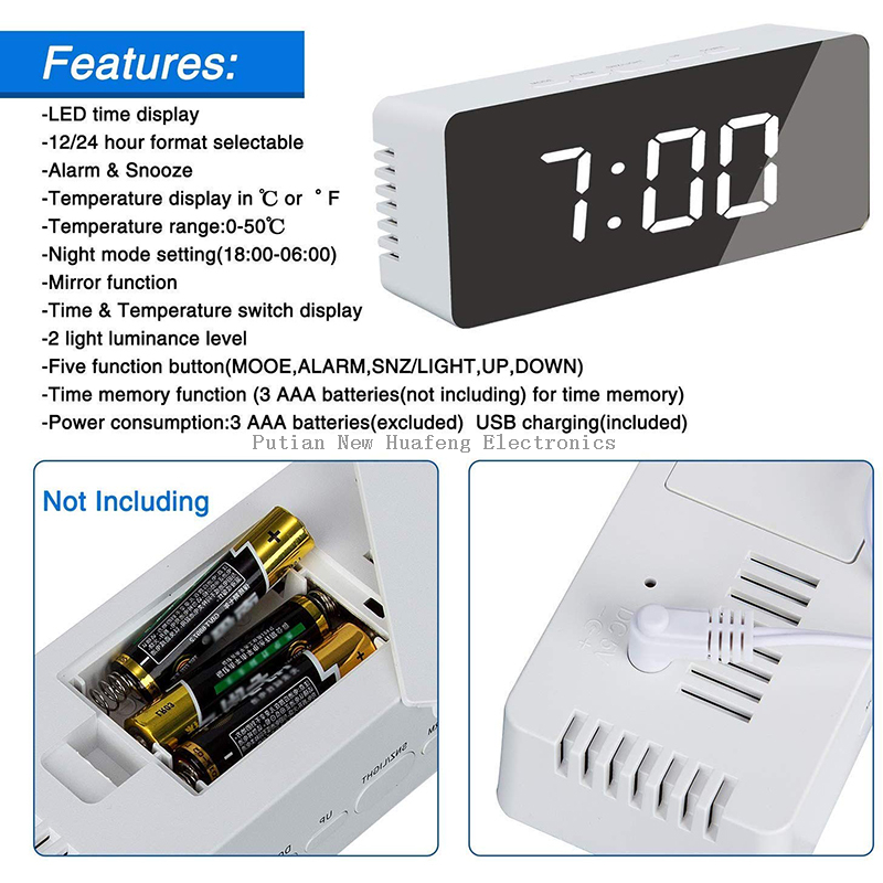 Reloj despertador espejo LED Digital despertador de mesa despertador luz electrónica pantalla de temperatura de gran tiempo reloj de decoración del hogar