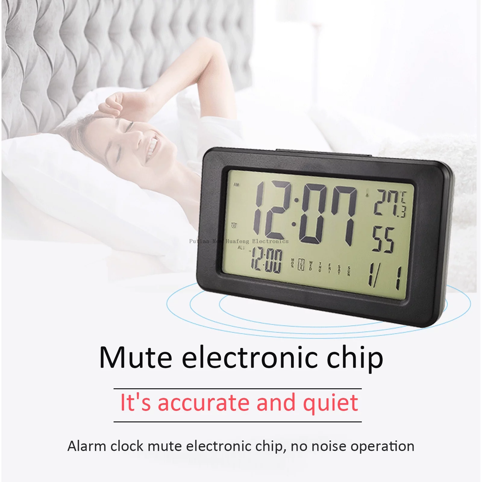 Reloj despertador Digital con luz nocturna inteligente, electrónica de regreso a la escuela, con temperatura interior, pequeño reloj de escritorio