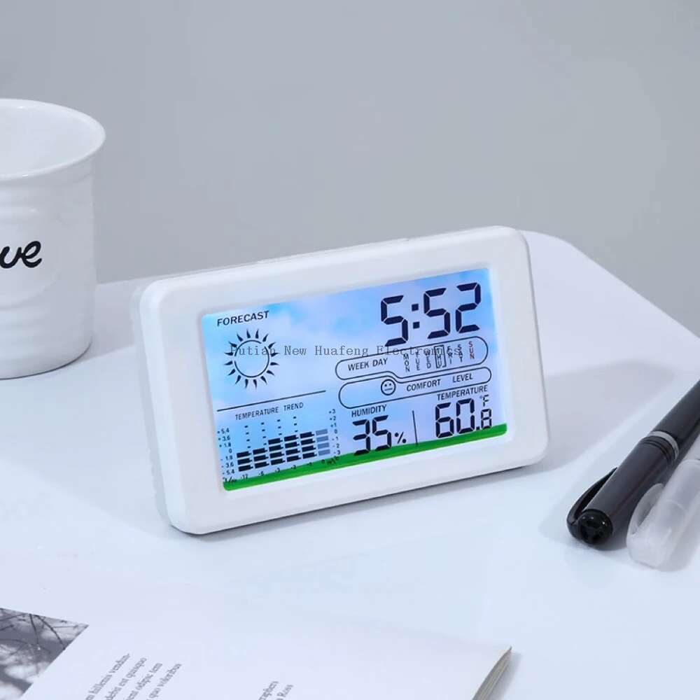 Reloj de mesa digital LCD para oficina y hogar, oficina, dormitorio, mesita de noche, temperatura y humedad