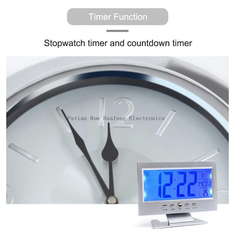 Reloj digital LCD Reloj despertador con calendario perpetuo activado por voz con visualización de hora/fecha/semana/temperatura