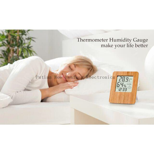 Reloj de mesa de escritorio de madera LCD de bambú multifunción temperatura humedad para decoración del hogar de oficina reloj despertador Digital