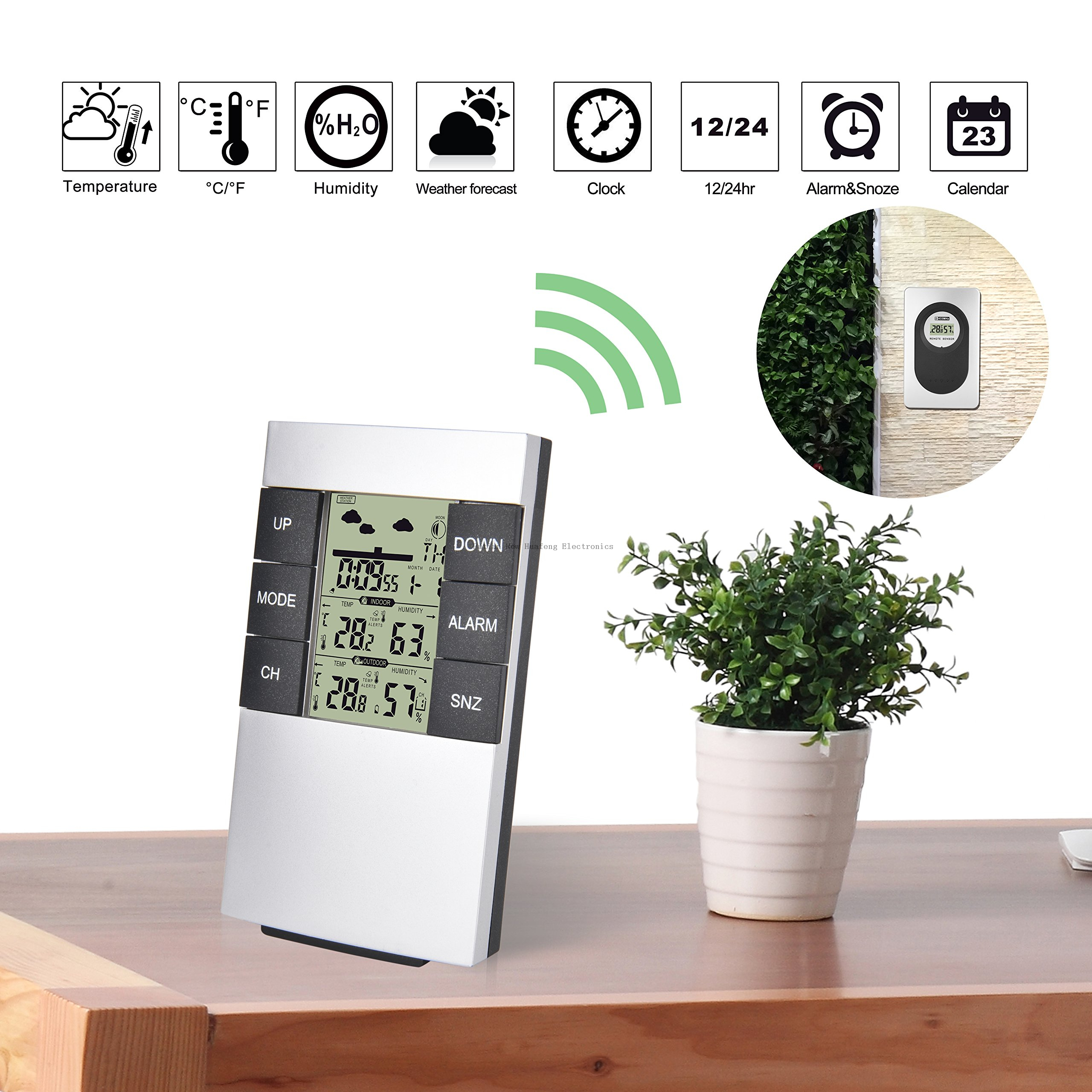 Reloj de estación meteorológica inalámbrico para interiores y exteriores, reloj Digital con temperatura y humedad, relojes de escritorio y mesa