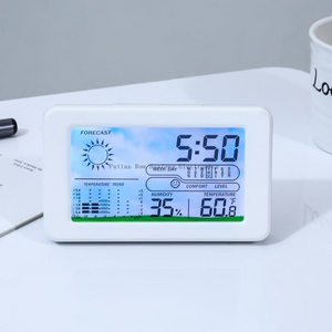 Reloj de mesa digital LCD para oficina y hogar, oficina, dormitorio, mesita de noche, temperatura y humedad