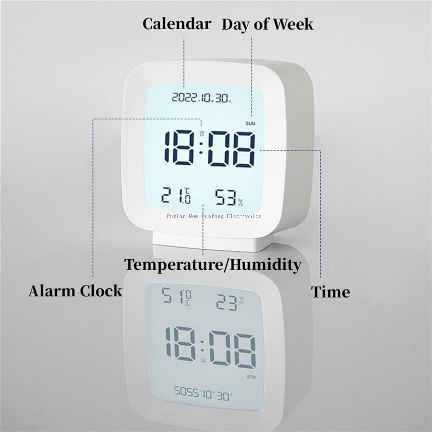 Mesa de Control de sonido de fábrica BSCI, reloj despertador multifuncional Digital LCD, estación meteorológica, despertador de temperatura y humedad 