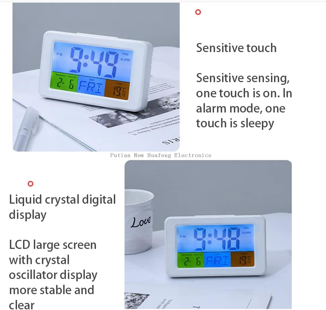 Reloj despertador digital con pantalla LCD colorida Monitor de temperatura Posponer alarma con calendario de reloj inteligente