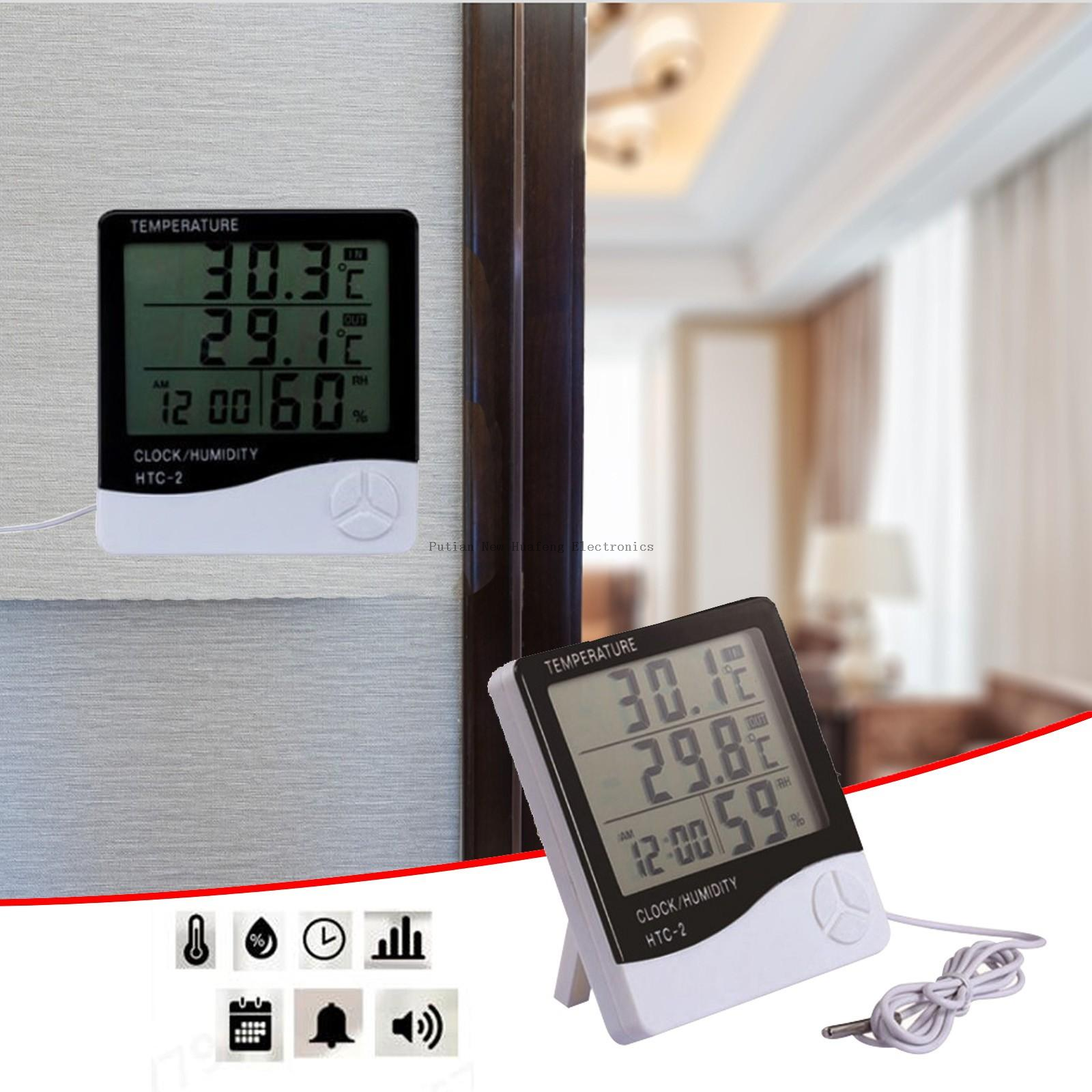 Reloj HTC-2 Digital para interiores y exteriores, termómetro, higrómetro, temperatura meteorológica, registro máximo y mínimo