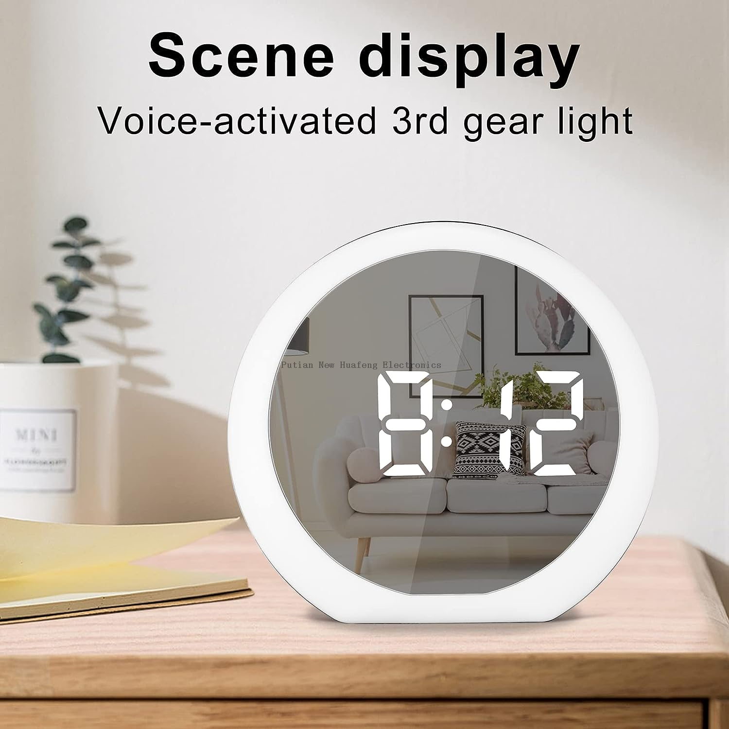 Decoración del hogar Espejo electrónico digital Decoración Despertadores Mesa Mesa Luz de noche Reloj LED con tres grupos de función de alarma