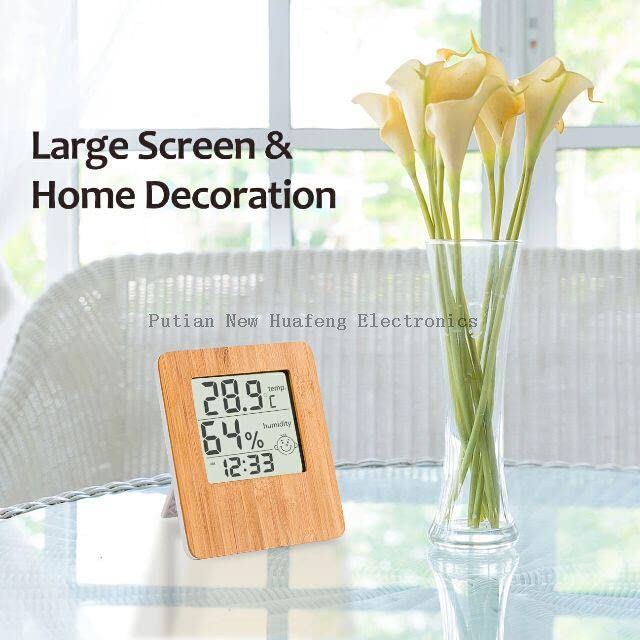 Reloj de mesa de escritorio de madera LCD de bambú multifunción temperatura humedad para decoración del hogar de oficina reloj despertador Digital