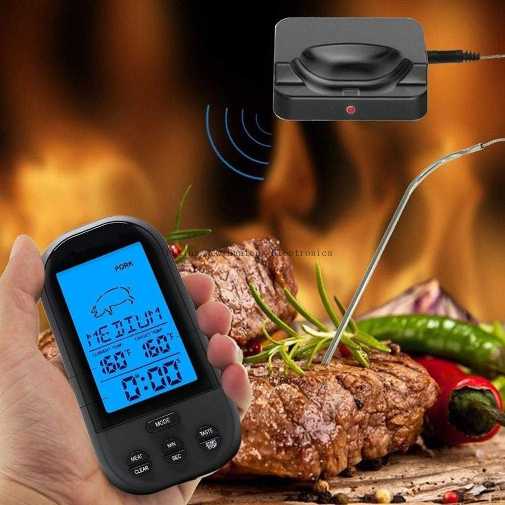Termómetro digital para carne, termómetro remoto inalámbrico para alimentos, temporizador de carne y pescado para ahumador impermeable