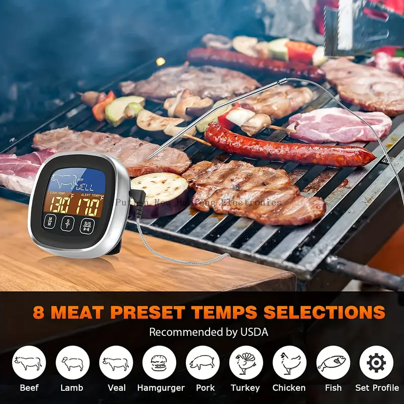 Termómetro digital para carne con pantalla táctil LCD grande, con sonda larga, temporizador de cocina, retroiluminación de lectura instantánea para ahumador, cocina, horno de barbacoa, termómetro para parrilla, termómetro para cocinar alimentos y carne