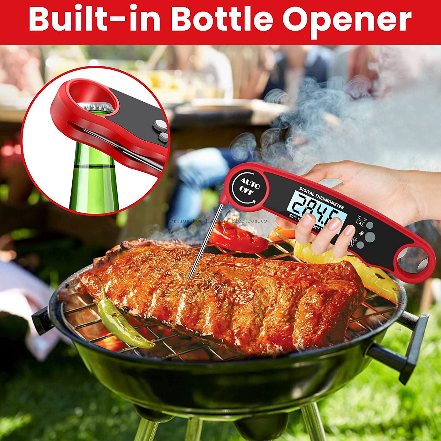 Termómetro Keuken - Termómetro digital - Vleesthermometer - Termómetro para barbacoa - Automatisch - Waterdicht - Ingebouwde flesopener
