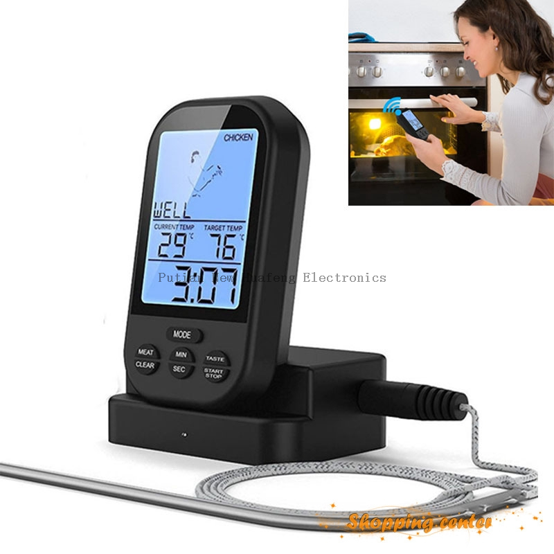 Termómetro digital para carne, termómetro remoto inalámbrico para alimentos, temporizador de carne y pescado para ahumador impermeable